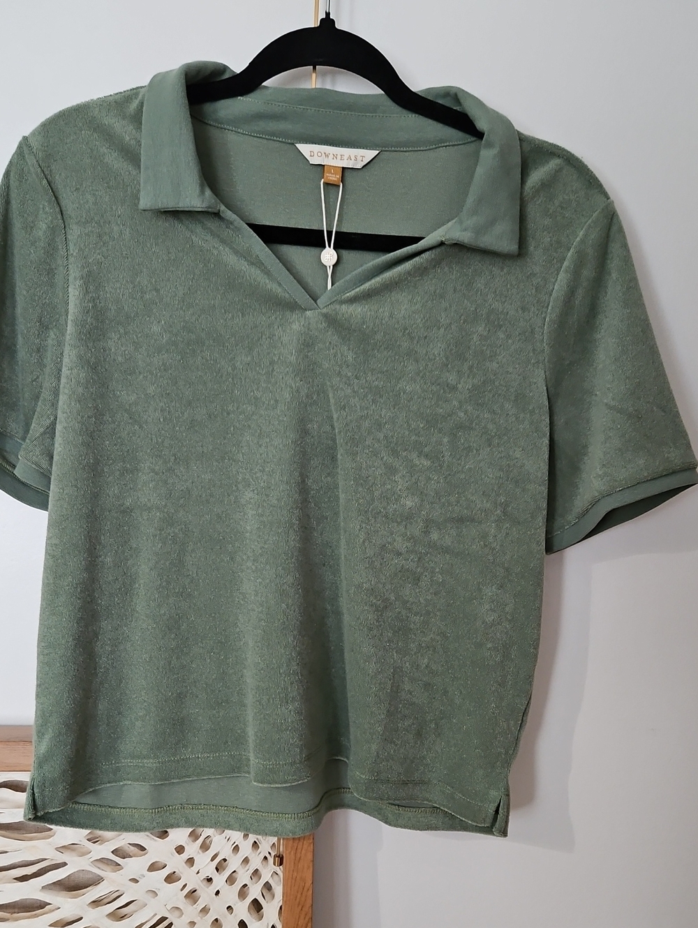 DownEast Sage Green Terry Polo Tee